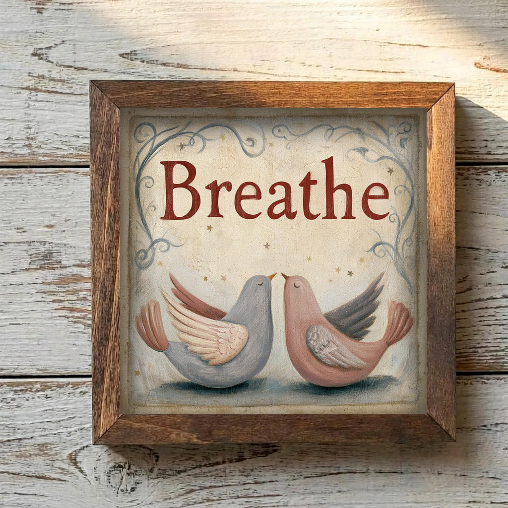 Framed Breathe Bird Art Print | Rustic Farmhouse Tiered Tray Decor