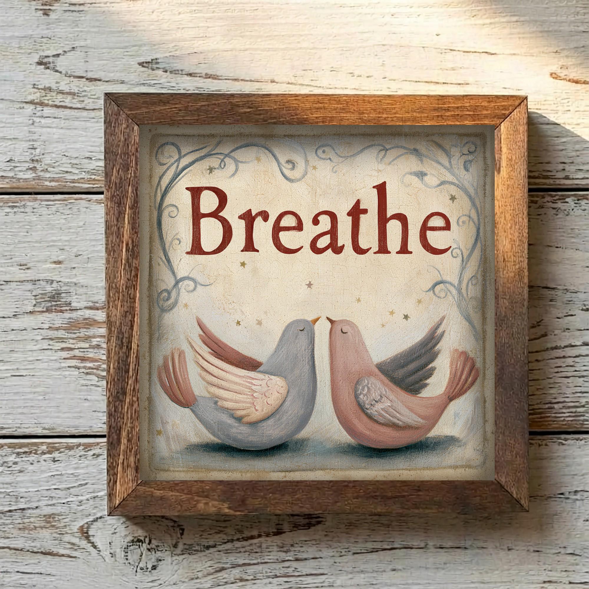 Framed Breathe Bird Art Print | Rustic Farmhouse Tiered Tray Decor