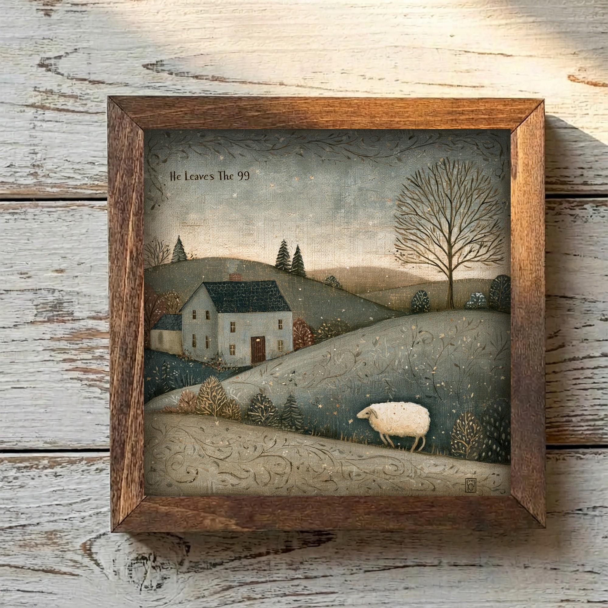 Framed He Leaves The 99 Art Print | Faith Tiered Tray Decor