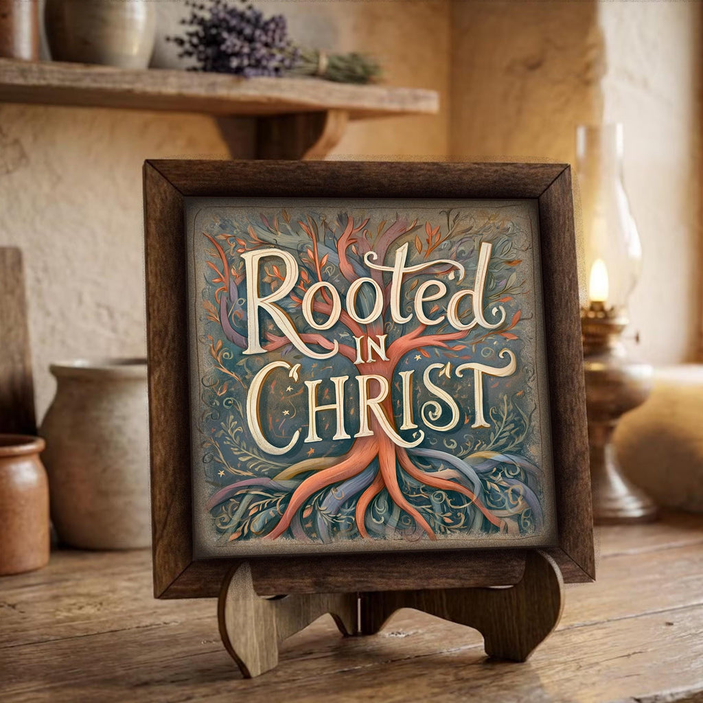 Framed Rooted in Christ Art Print | Faith Tiered Tray Decor