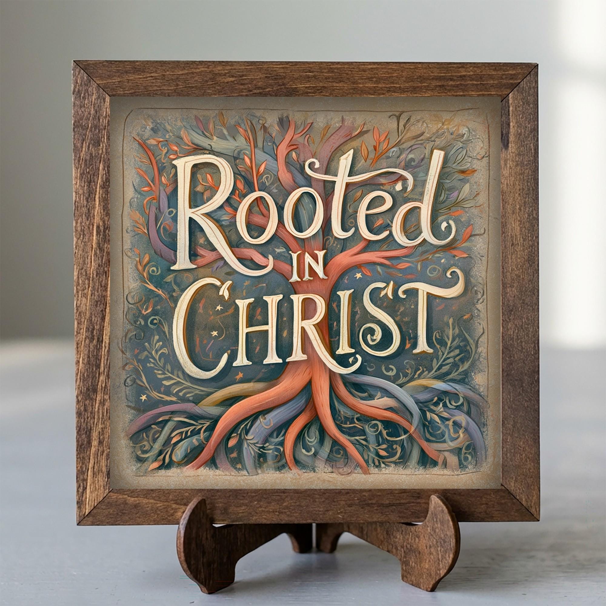 Framed Rooted in Christ Art Print | Faith Tiered Tray Decor