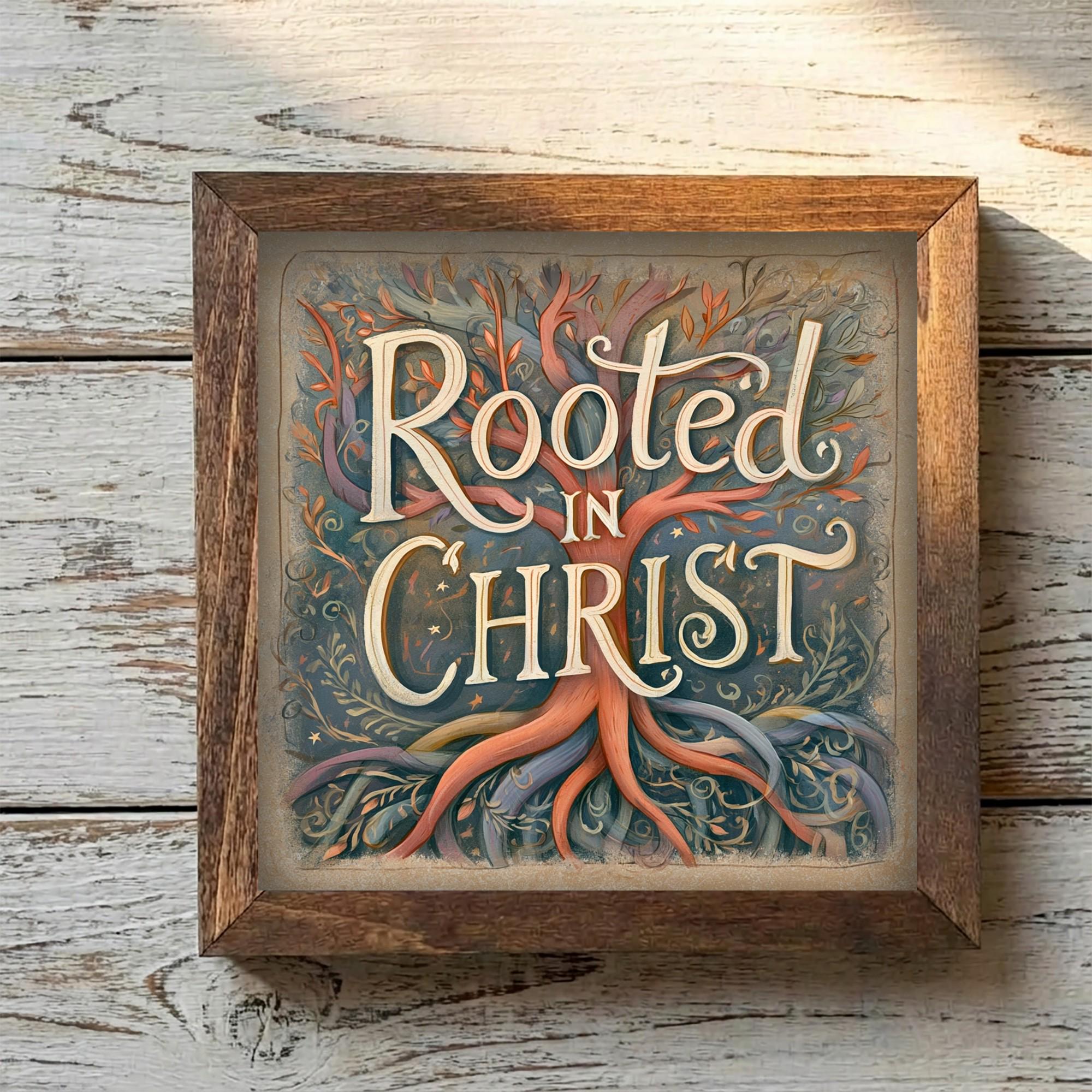 Framed Rooted in Christ Art Print | Faith Tiered Tray Decor