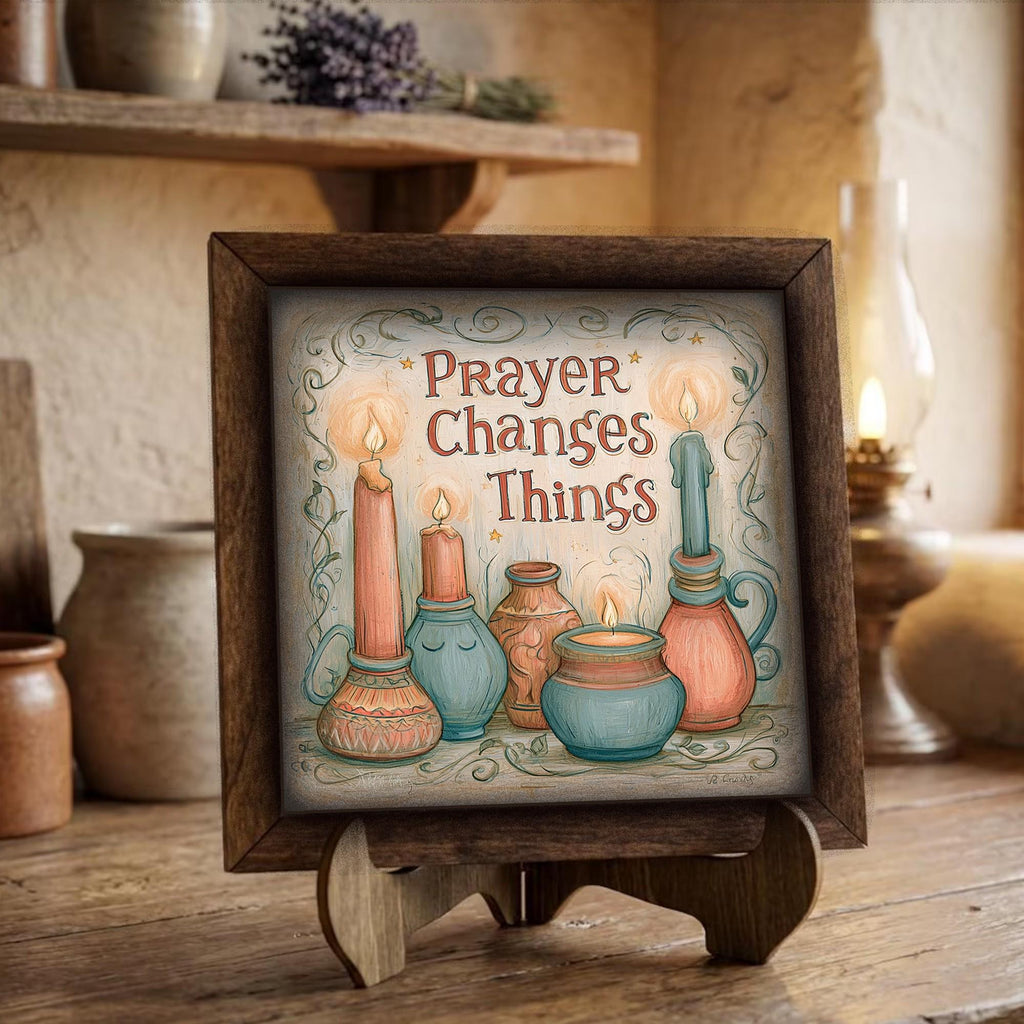 Framed Prayer Changes Things Art Print | Faith Tiered Tray Decor