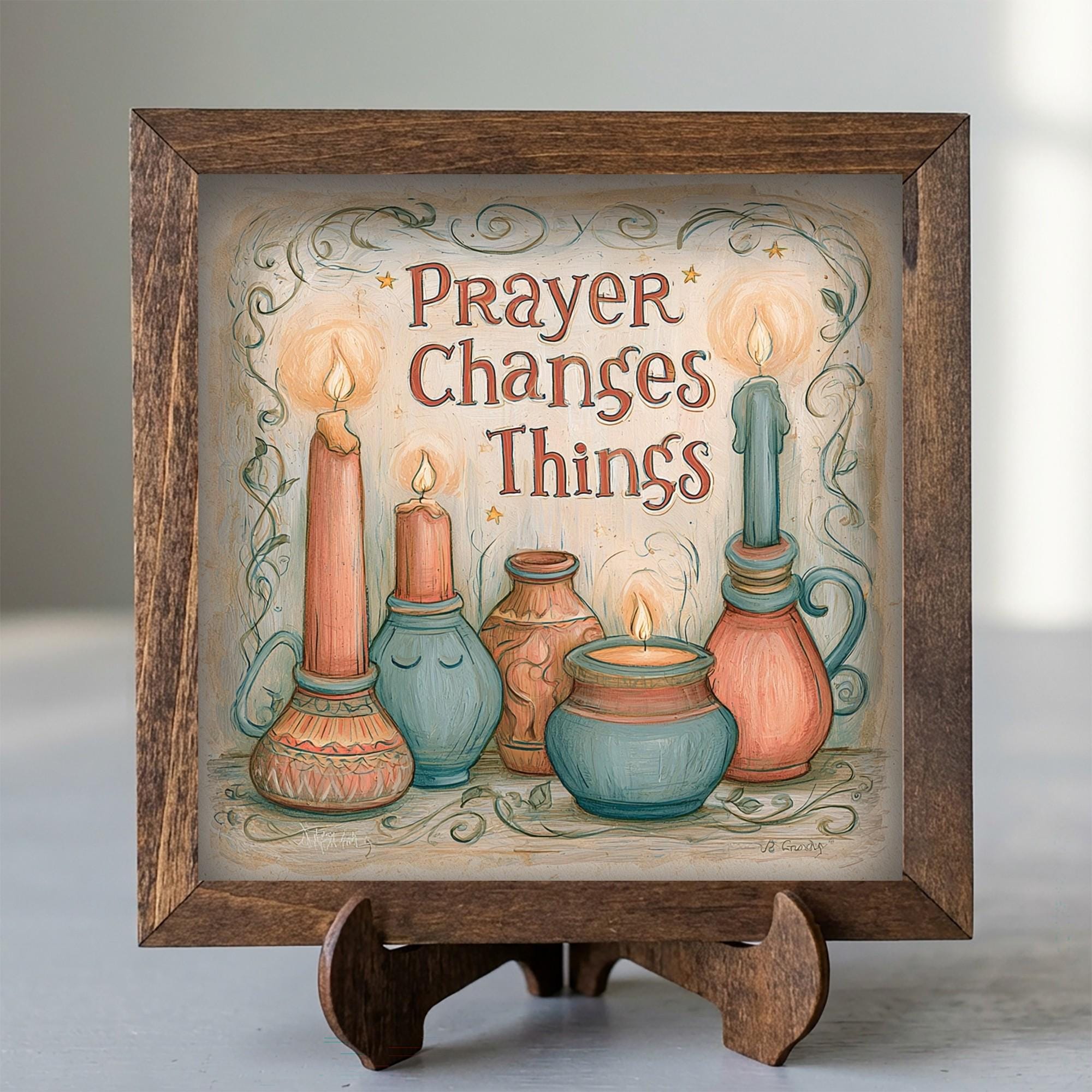 Framed Prayer Changes Things Art Print | Faith Tiered Tray Decor