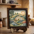 Framed Hillside Home Art Print | Rustic Farmhouse Tiered Tray Decor
