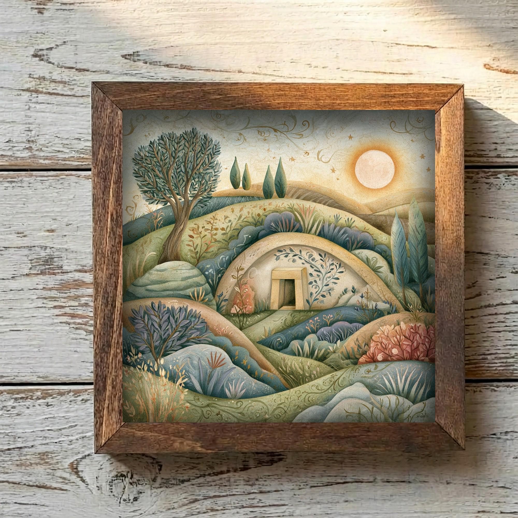 Framed Hillside Home Art Print | Rustic Farmhouse Tiered Tray Decor