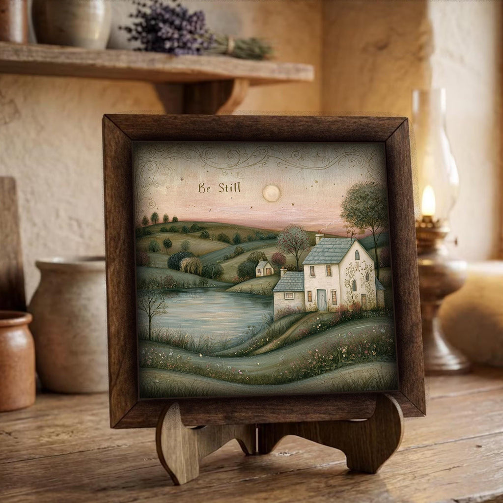 Framed Be Still Art Print | Farmhouse Faith Tiered Tray Decor