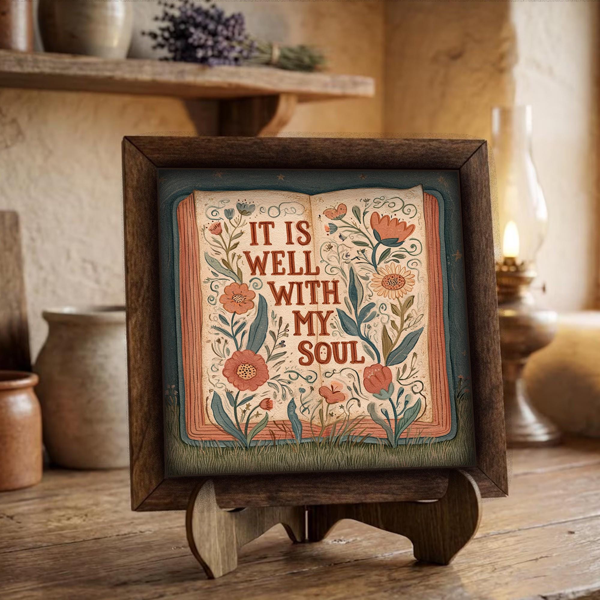 Framed It Is Well With My Soul Art | Faith Tiered Tray Decor