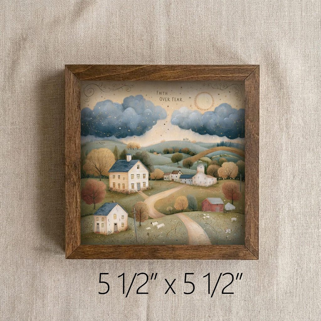 Framed Faith Over Fear Art Print | Rustic Farmhouse Tiered Tray Decor