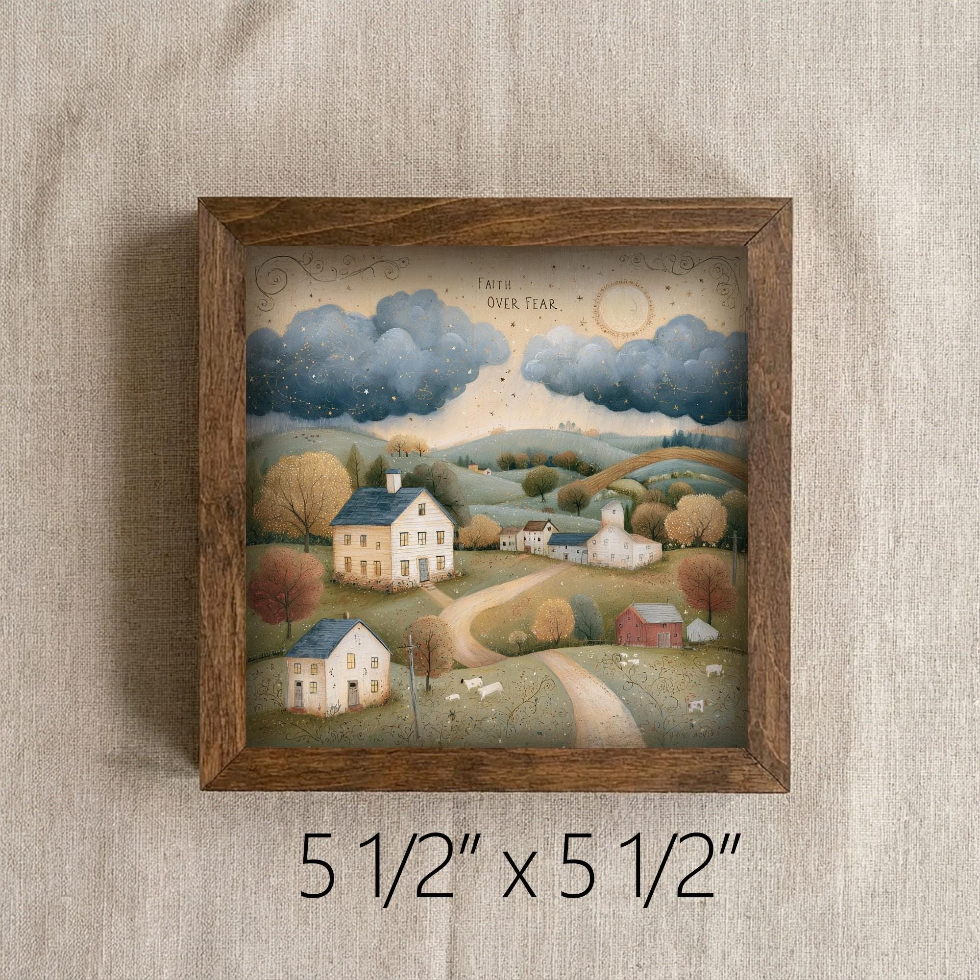 Framed Faith Over Fear Art Print | Rustic Farmhouse Tiered Tray Decor