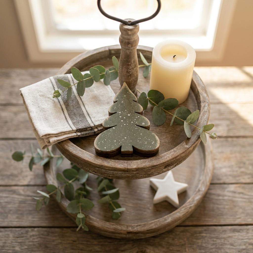 Chunky Wooden Tree Cutouts | Rustic Farmhouse Tiered Tray Decor (Set of 7) | Shelf Sitter or Bowl Filler