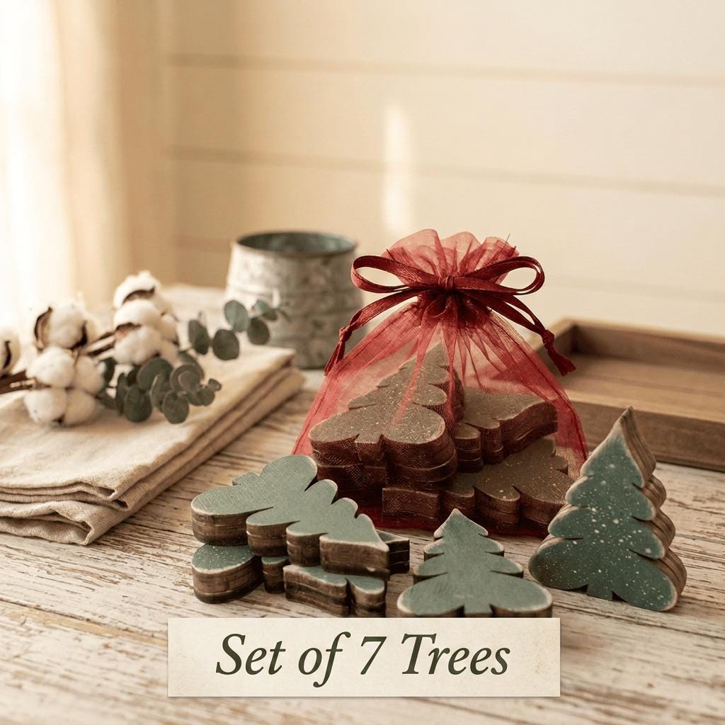 Chunky Wooden Tree Cutouts | Rustic Farmhouse Tiered Tray Decor (Set of 7) | Shelf Sitter or Bowl Filler - TheGrumpyRooster