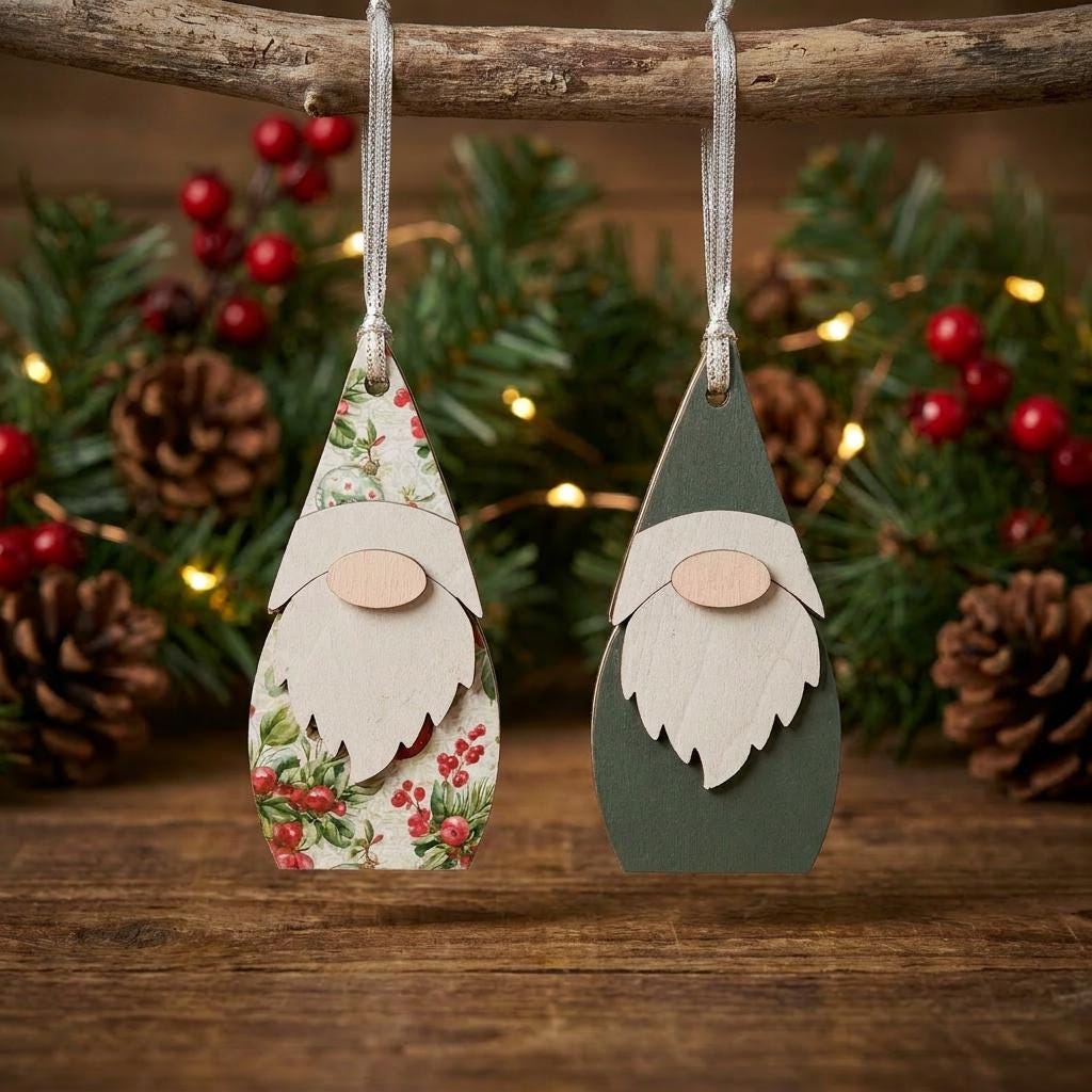 Pair of Double-Sided Gnome Ornaments | Rustic Farmhouse Christmas Decor | Christmas Tree Ornaments - TheGrumpyRooster