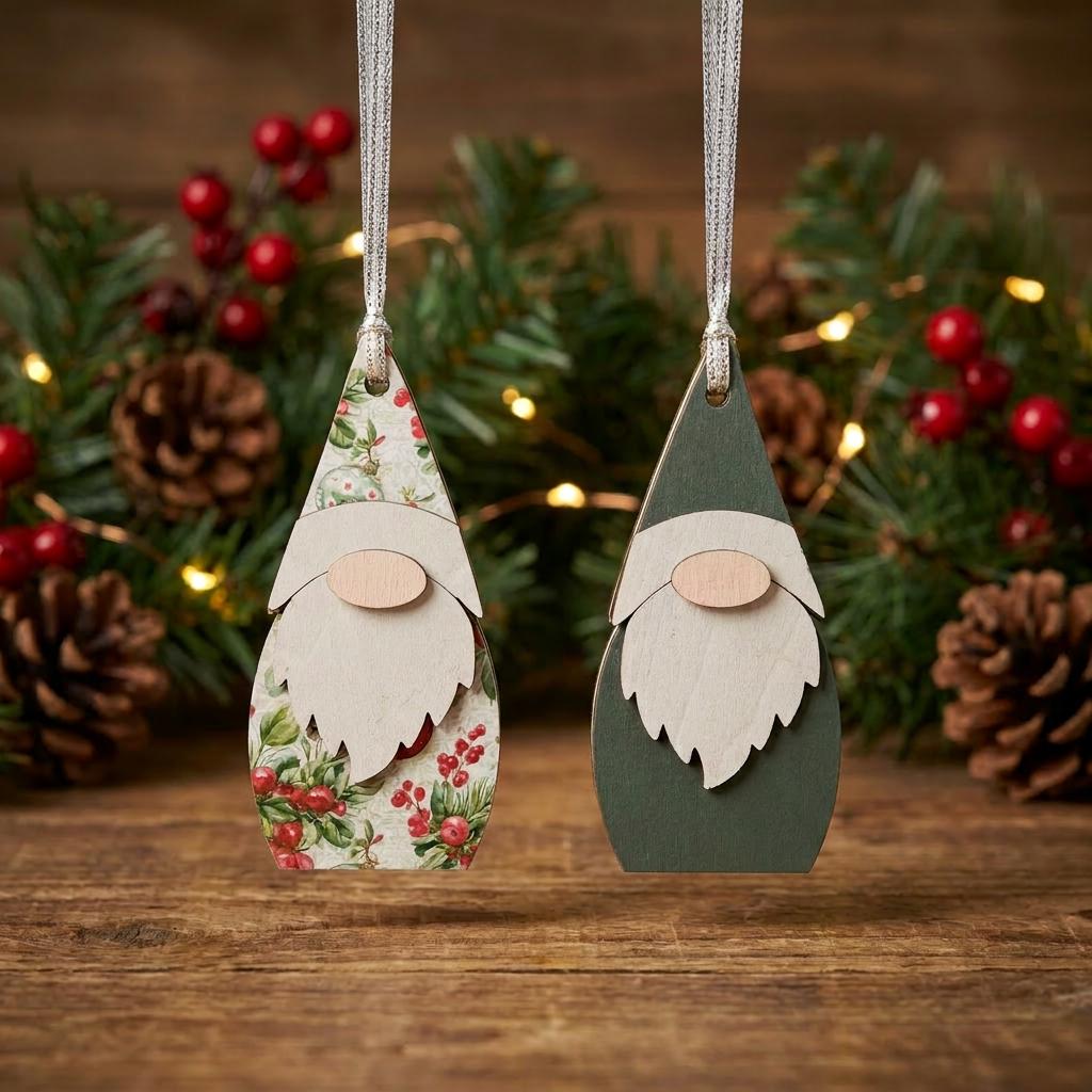 Pair of Double-Sided Gnome Ornaments | Rustic Farmhouse Christmas Decor | Christmas Tree Ornaments - TheGrumpyRooster