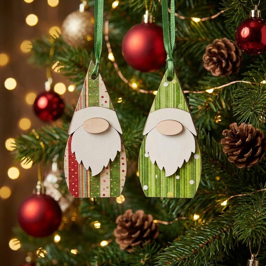 Pair of Double-Sided Gnome Ornaments | Rustic Farmhouse Christmas Decor | Christmas Tree Ornaments - TheGrumpyRooster