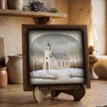 Framed Winter Church Art Print | Rustic Farmhouse Christmas Decor