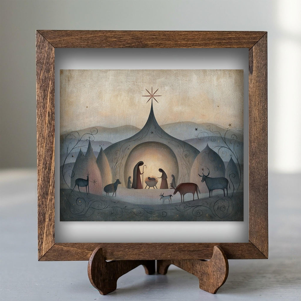 Framed Nativity Scene Art Print | Rustic Christmas Farmhouse Decor