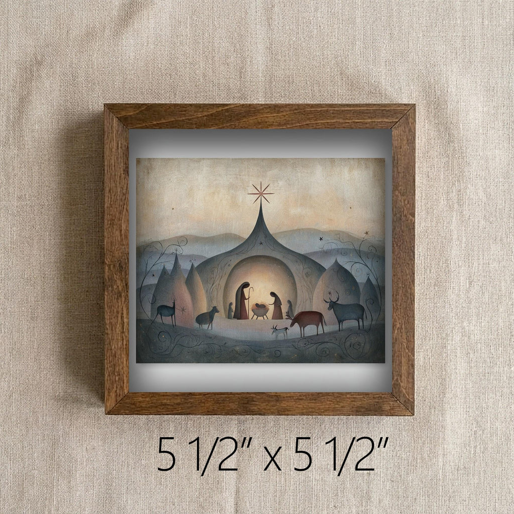 Framed Nativity Scene Art Print | Rustic Christmas Farmhouse Decor