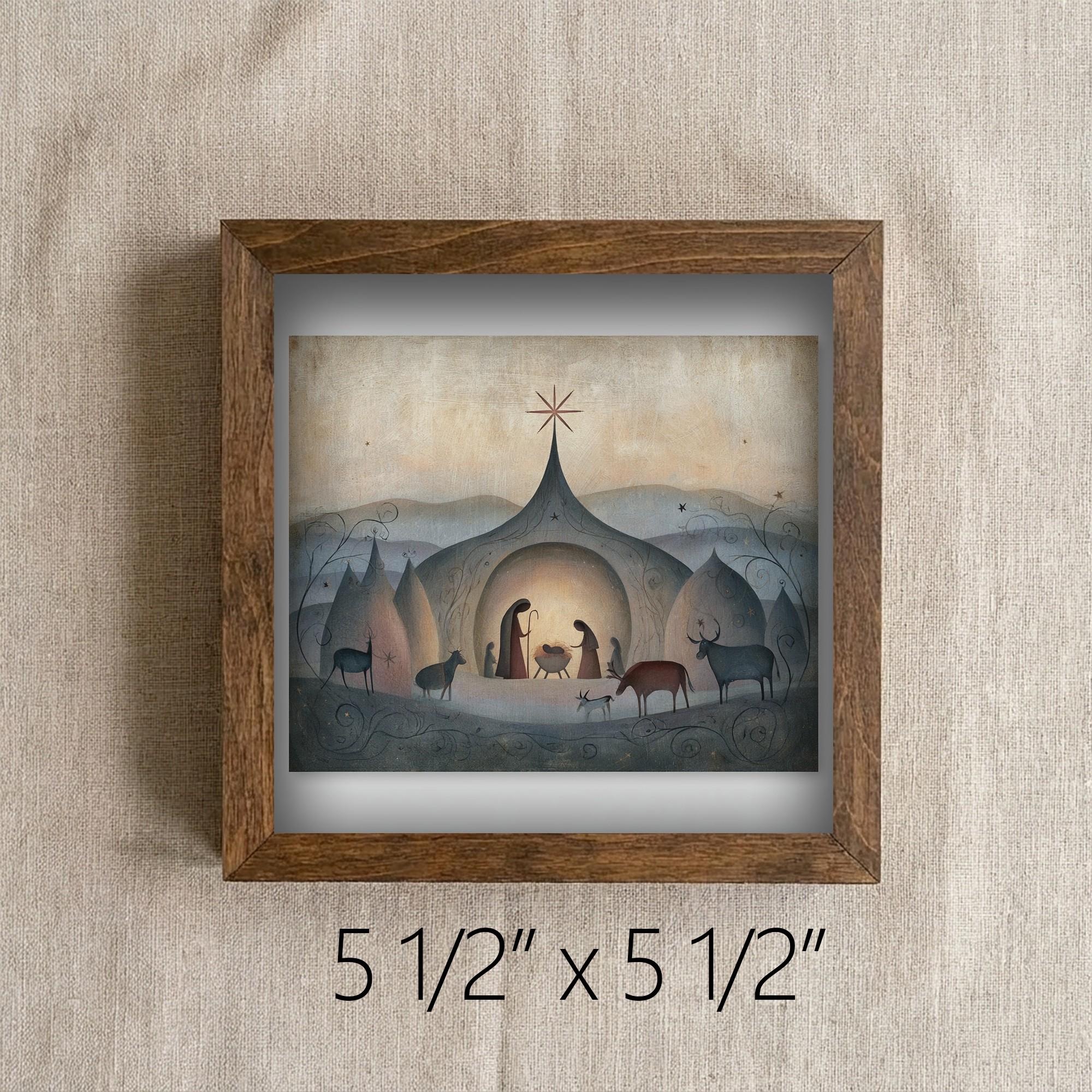 Framed Nativity Scene Art Print | Rustic Christmas Farmhouse Decor