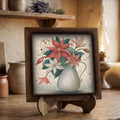 Framed Poinsettia Art Print | Vintage Christmas Farmhouse Decor