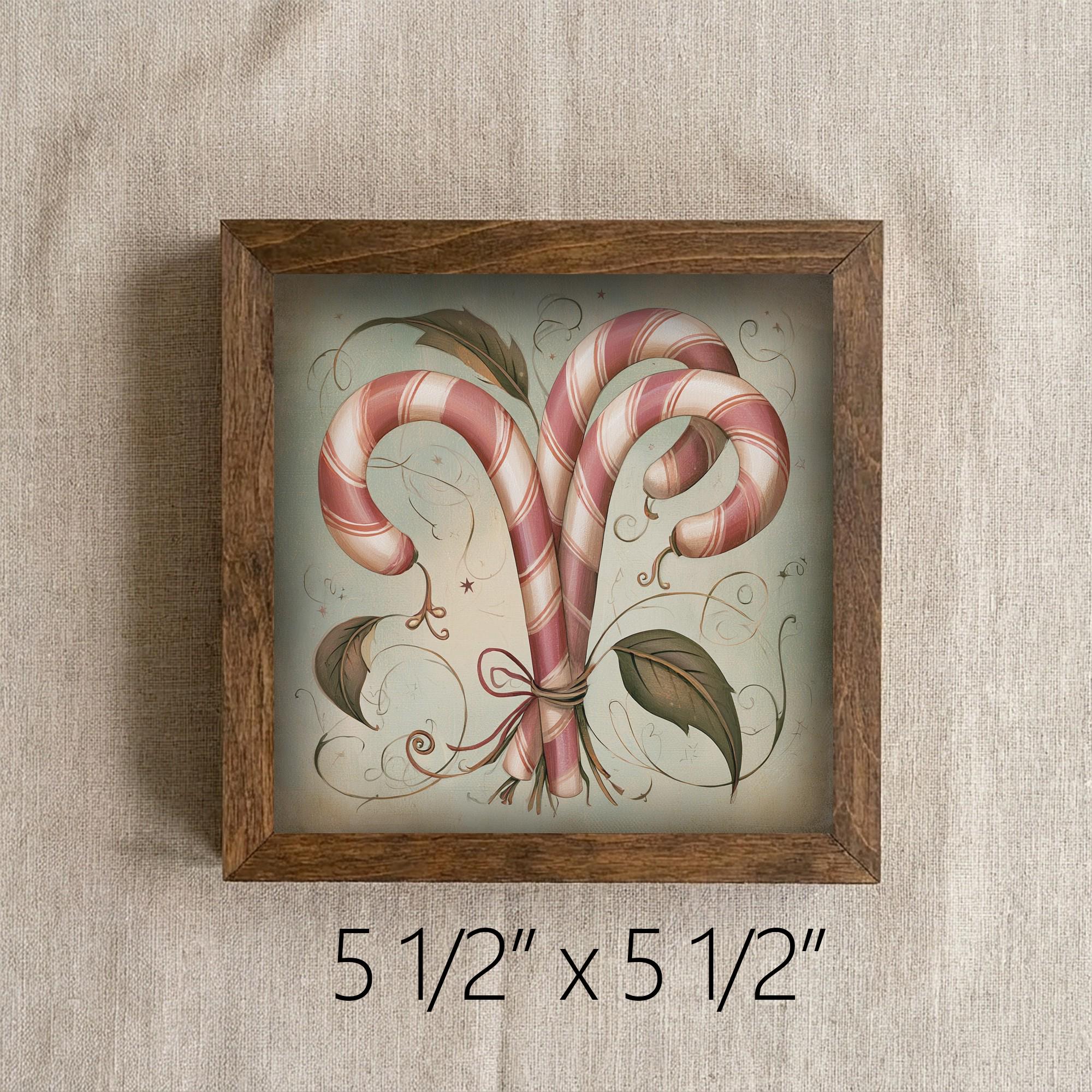 Framed Candy Cane Art Print | Vintage Christmas Shelf Decor