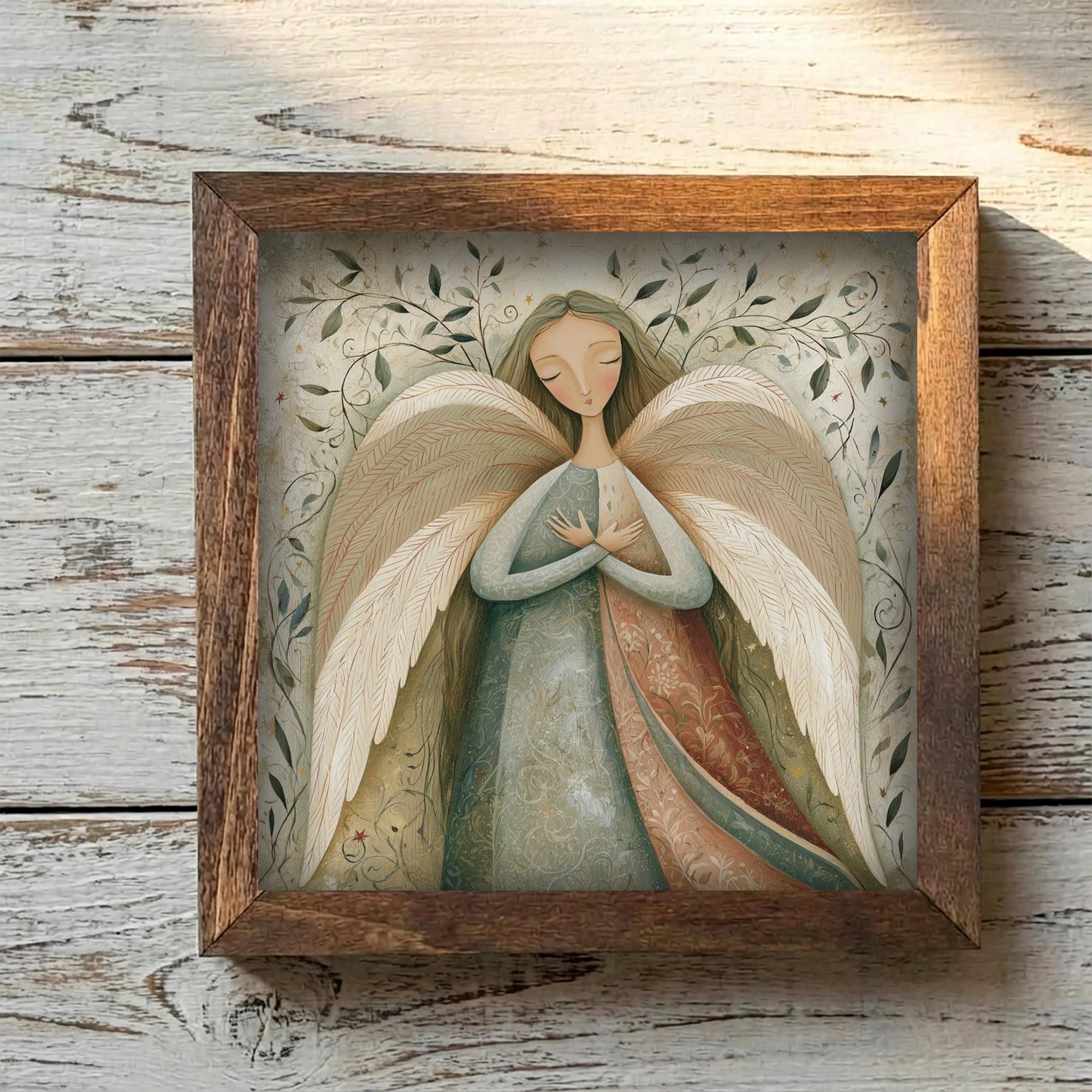Framed Angel Art Print | Vintage Christmas Farmhouse Shelf Decor