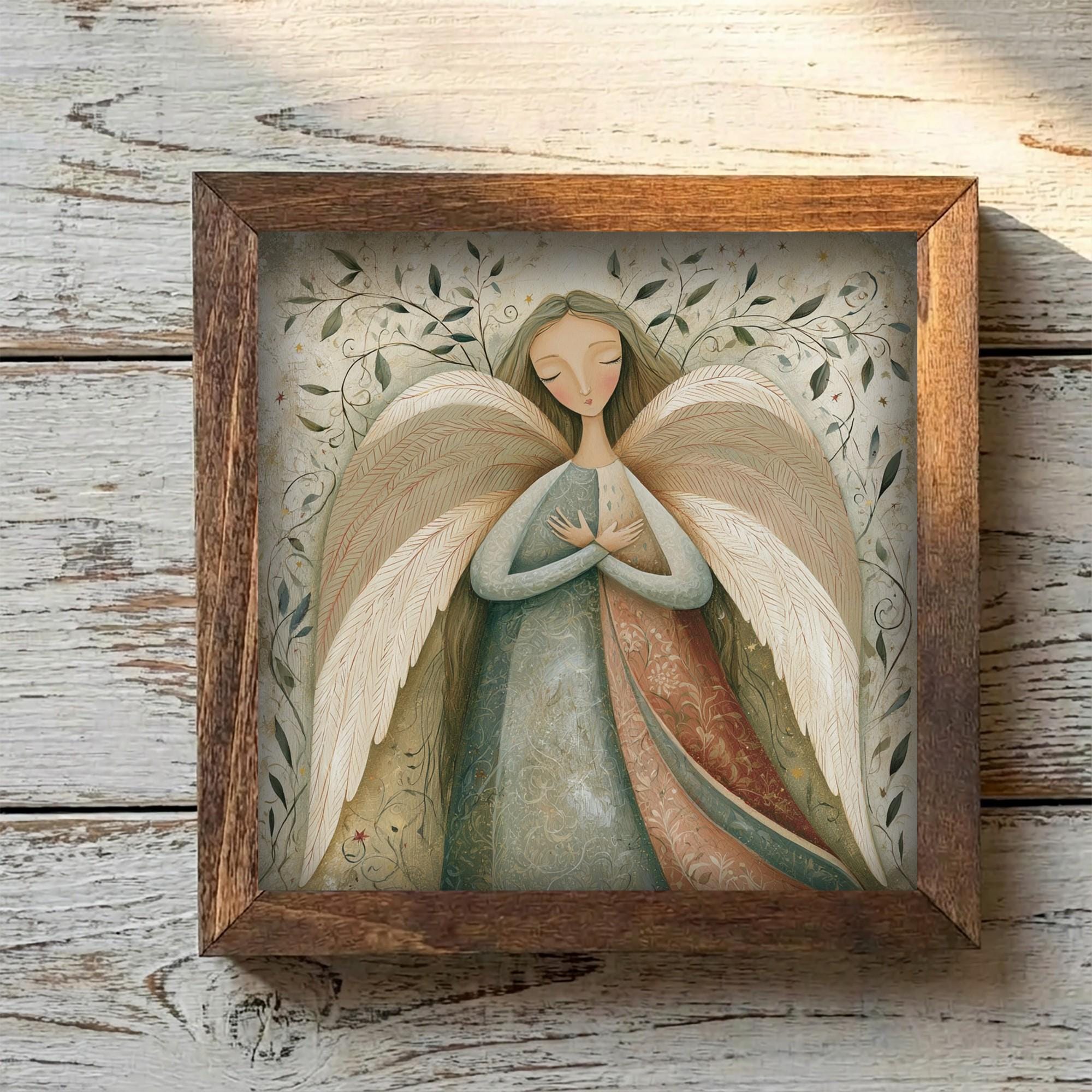 Framed Angel Art Print | Vintage Christmas Farmhouse Shelf Decor