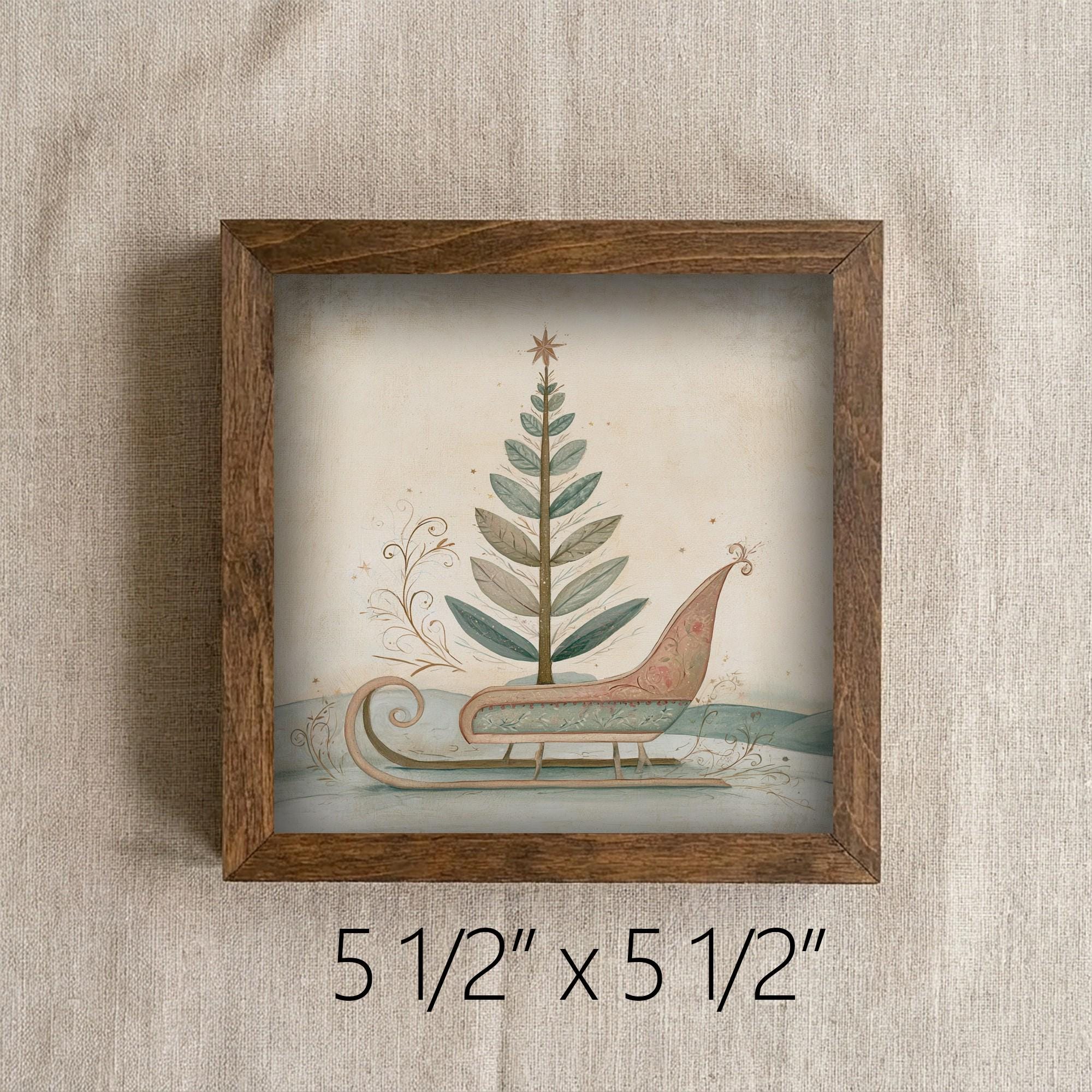 Framed Christmas Sleigh Art Print | Vintage Farmhouse Holiday Decor