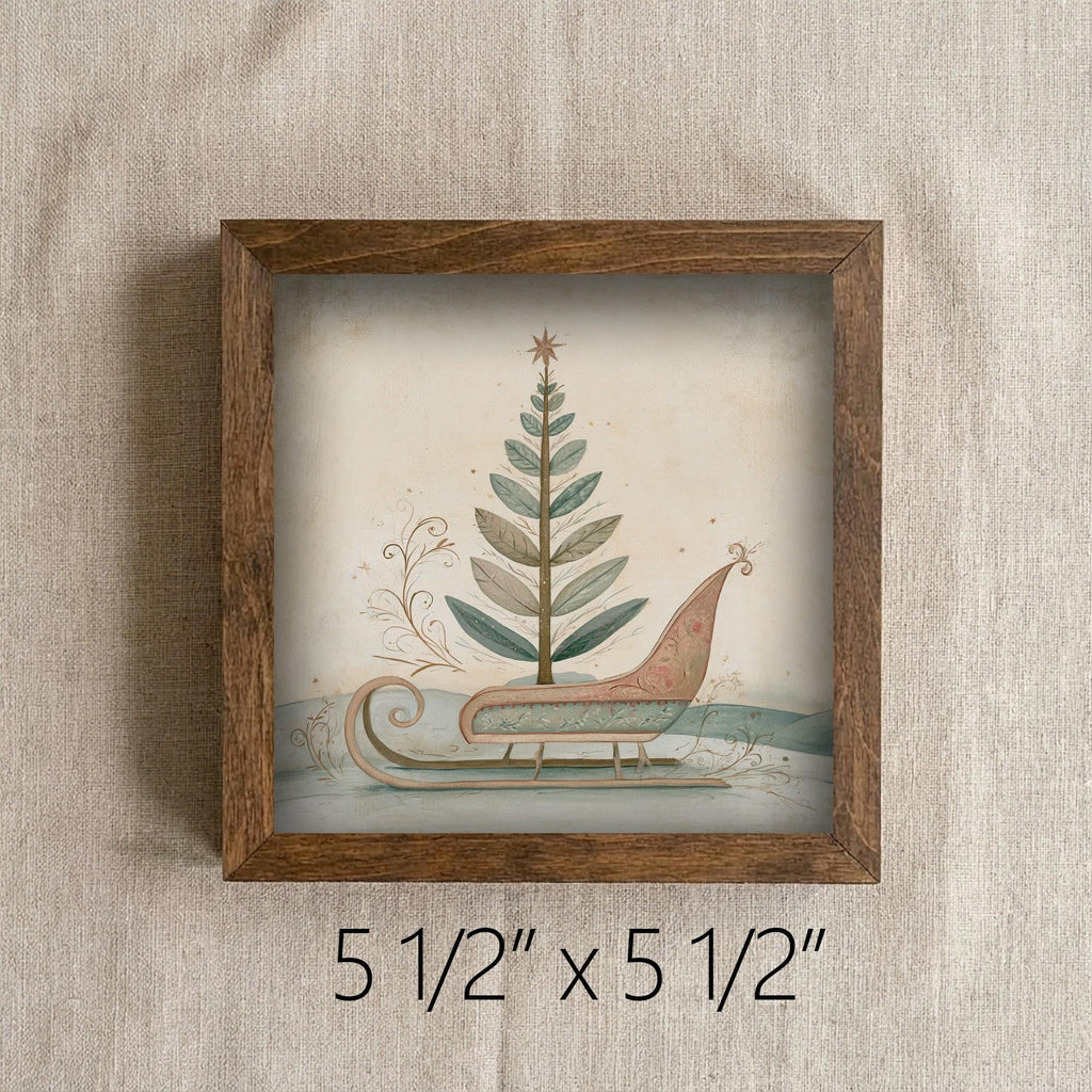 Framed Christmas Sleigh Art Print | Vintage Farmhouse Holiday Decor