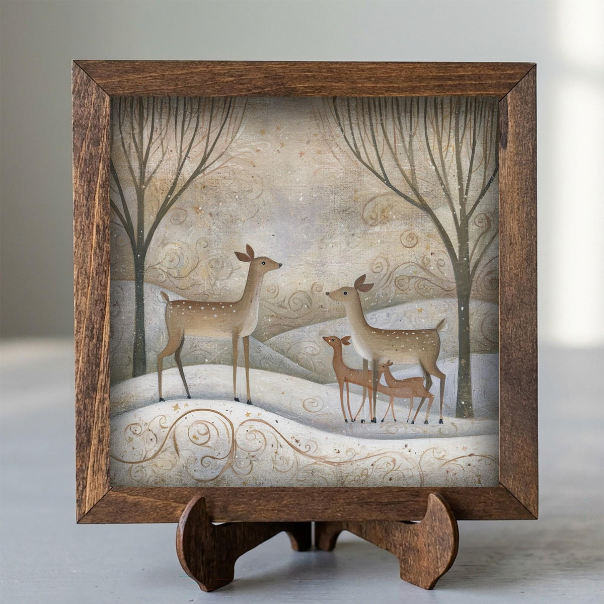Framed Deer Family Art Print | Rustic Winter Farmhouse Decor