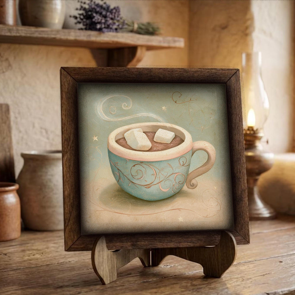 Framed Hot Chocolate Art Print | Vintage Christmas Farmhouse Decor