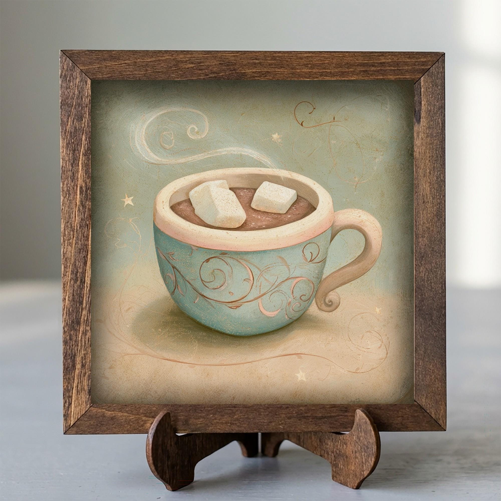 Framed Hot Chocolate Art Print | Vintage Christmas Farmhouse Decor