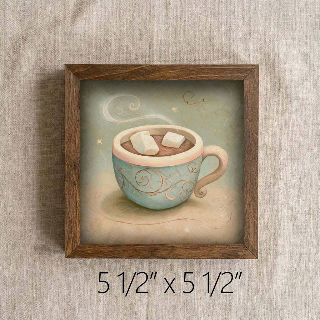 Framed Hot Chocolate Art Print | Vintage Christmas Farmhouse Decor