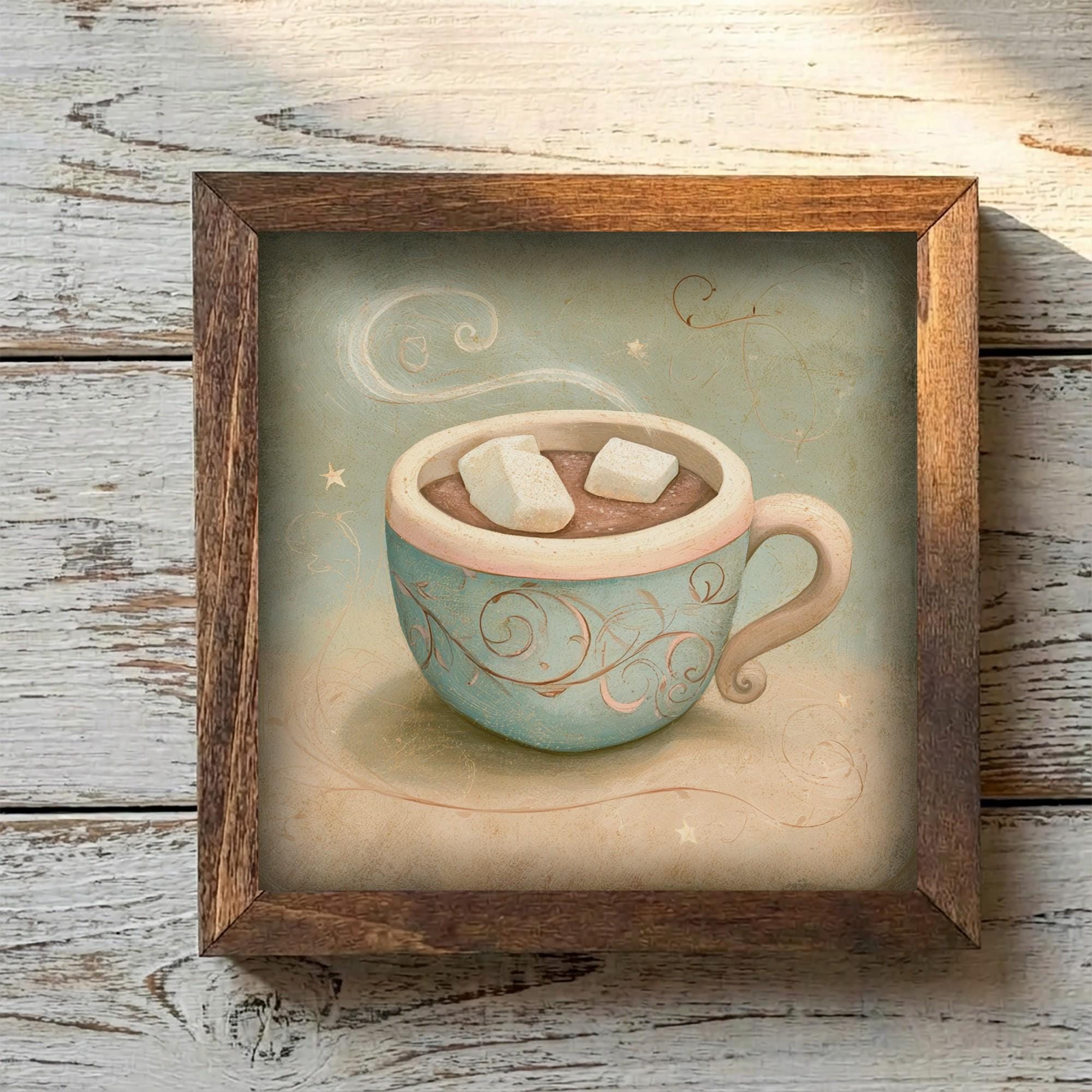Framed Hot Chocolate Art Print | Vintage Christmas Farmhouse Decor