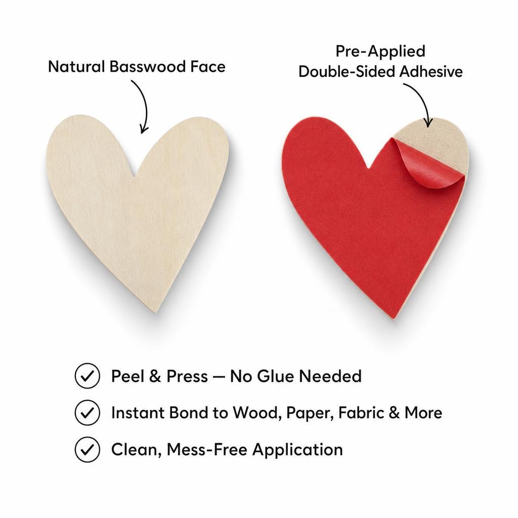 Wooden Heart Blanks Adhesive Backed | 1-3/4" Basswood Hearts | Craft Supplies | Unfinished Wood Hearts | DIY | Pack of 15 or 30 - TheGrumpyRooster