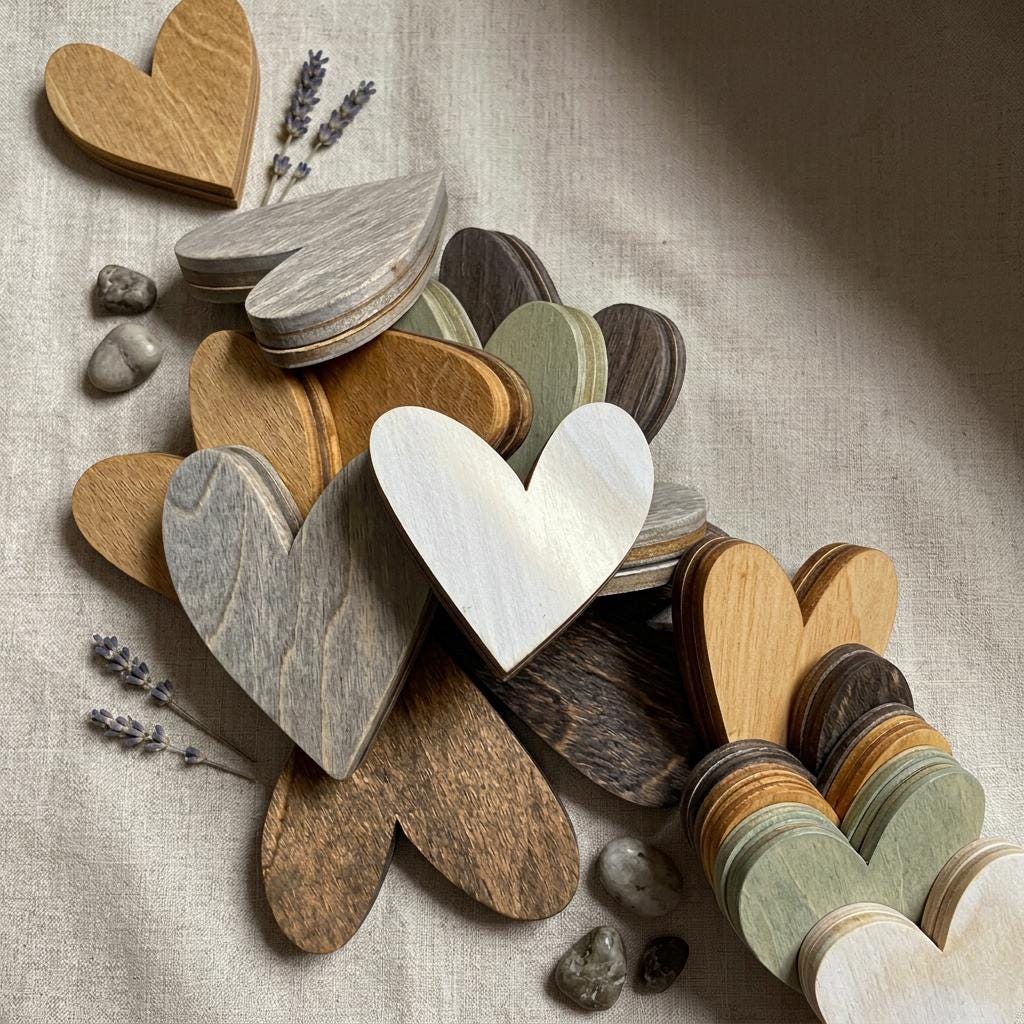 Wood Heart Decor Set | Rustic Farmhouse Decor | Tiered Tray Heart Accents | Handmade Wooden Gift Idea - Set of 10 - TheGrumpyRooster