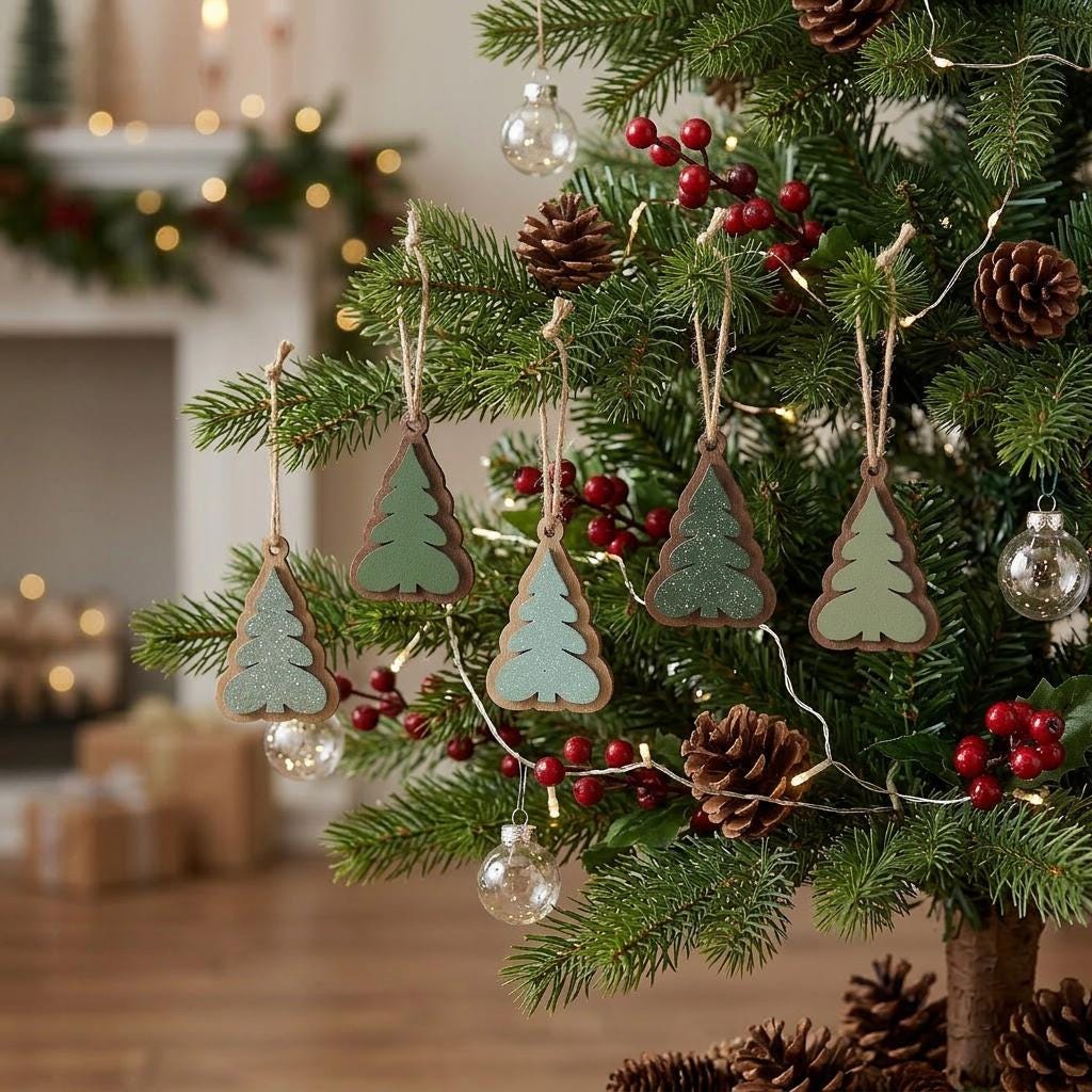 100 Assorted Reversible Wooden Green Christmas Tree Ornaments | Bulk Lot Wholesale Rustic Farmhouse Christmas Decor | Mini Tree Ornaments - TheGrumpyRooster
