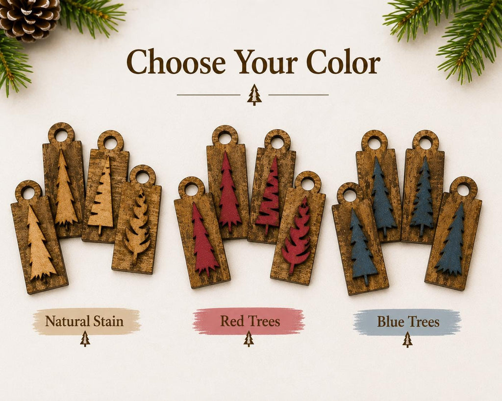 Mini Wooden Tree Tags Set of 6 | Rustic Christmas Gift Tags | Farmhouse Wooden Tree Ornaments | Laser Cut Wood Holiday Decor - TheGrumpyRooster