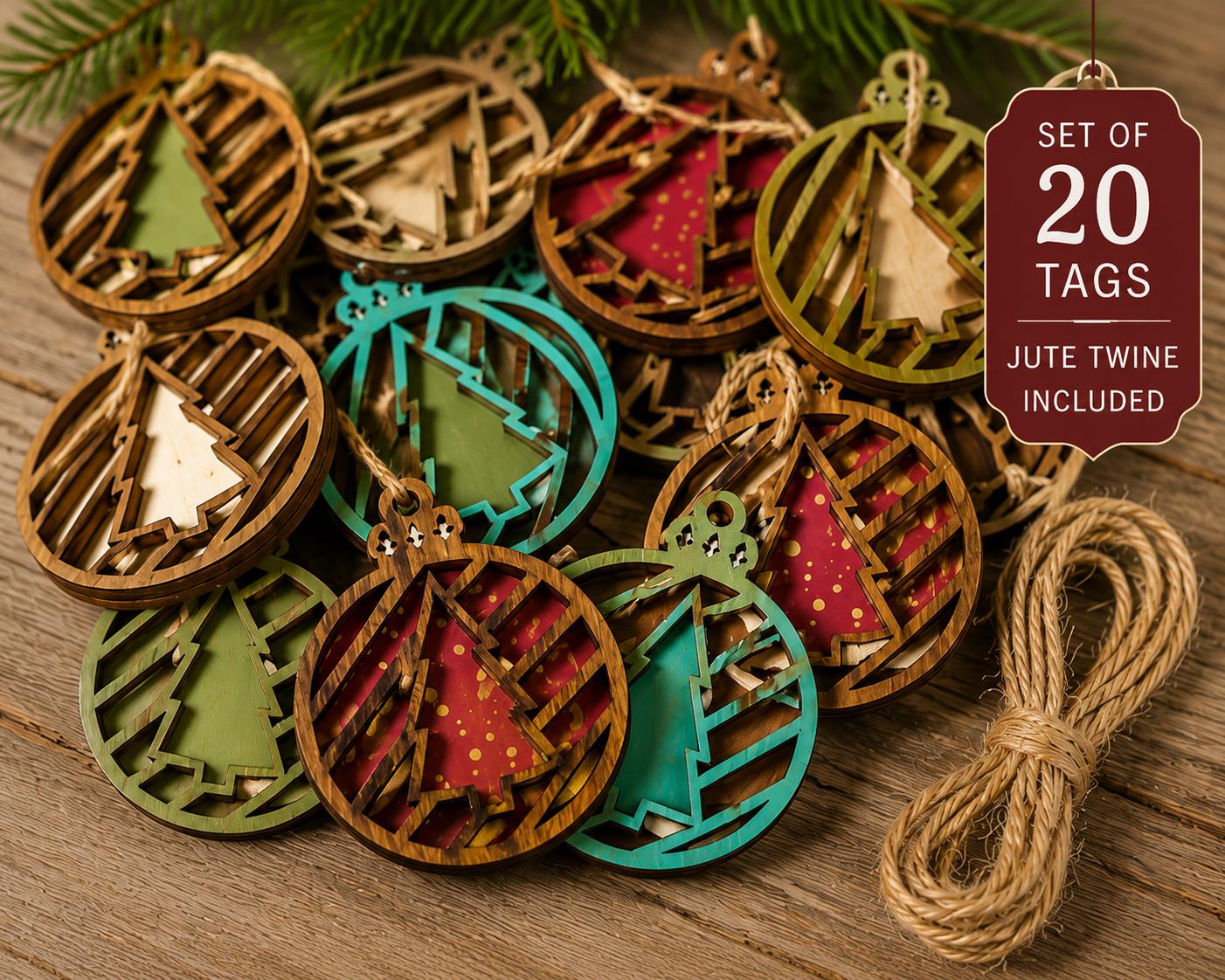 Rustic Wooden Christmas Gift Tags Set of 20 | Wooden Tree Gift Tags | Farmhouse Christmas Decor | Holiday Gift Wrapping Tag | Twine Included - TheGrumpyRooster