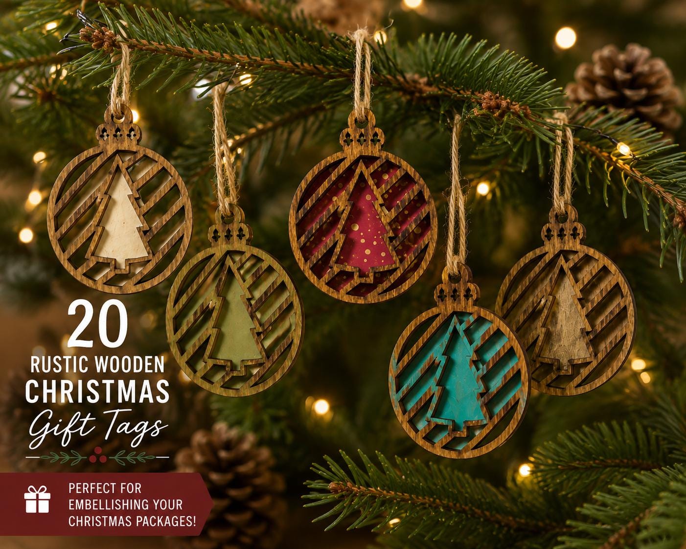 Rustic Wooden Christmas Gift Tags Set of 20 | Wooden Tree Gift Tags | Farmhouse Christmas Decor | Holiday Gift Wrapping Tag | Twine Included - TheGrumpyRooster