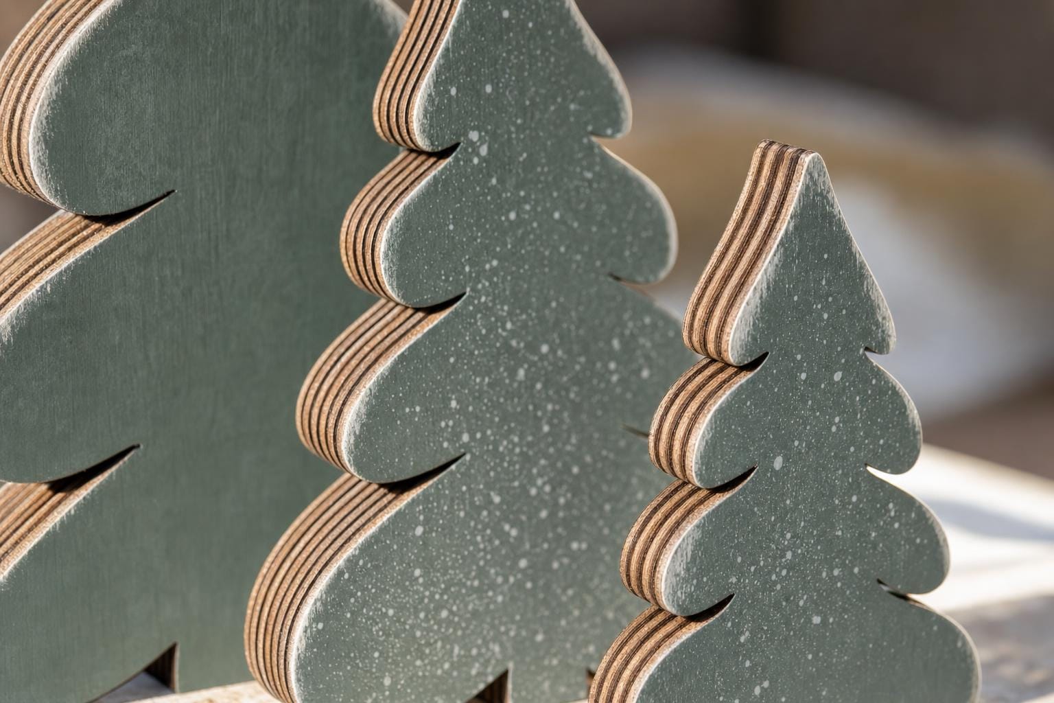 Wooden Christmas Trees Tiered Tray Decor | Set of 4 | Farmhouse Holiday Shelf Sitter | Dark Green | Graduated Sizes | Handmade Wood Decor - TheGrumpyRooster