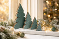 Wooden Christmas Trees Tiered Tray Decor | Set of 4 | Farmhouse Holiday Shelf Sitter | Dark Green | Graduated Sizes | Handmade Wood Decor - TheGrumpyRooster