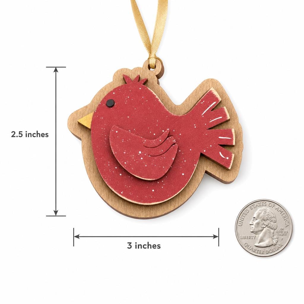 Wooden Cardinal Christmas Ornament | Laser Cut Double Sided Bird Ornament | Handmade | Single Set of 3 10 25 | Bulk - TheGrumpyRooster