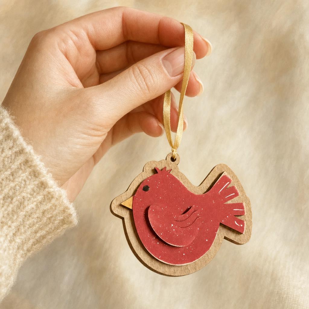 Wooden Cardinal Christmas Ornament | Laser Cut Double Sided Bird Ornament | Handmade | Single Set of 3 10 25 | Bulk - TheGrumpyRooster