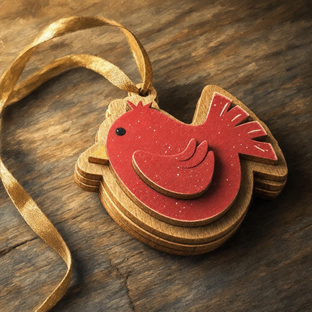 Wooden Cardinal Christmas Ornament | Laser Cut Double Sided Bird Ornament | Handmade | Single Set of 3 10 25 | Bulk - TheGrumpyRooster