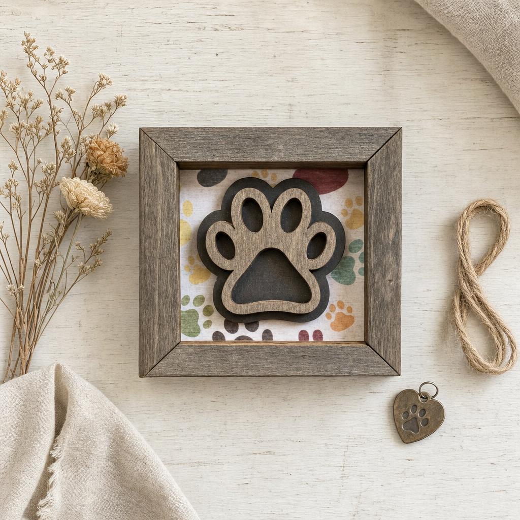 Wooden Paw Print Shelf Sitter Block | Dog Lover Gift | Laser Cut Shadowbox | Farmhouse Dog Decor | Dog Mom - TheGrumpyRooster