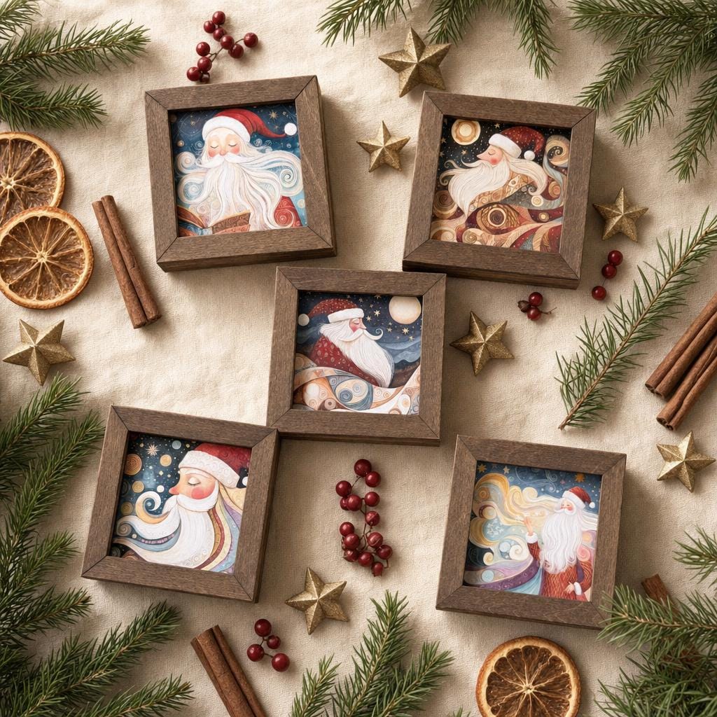 Santa Shelf Sitter Sign | Wood Block Christmas Decor | Set of 5 Styles | Standalone or Fridge Magnet | Farmhouse Santa - TheGrumpyRooster