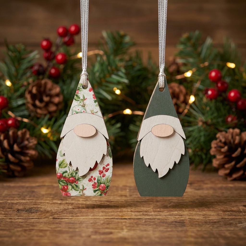 Pair of Double-Sided Gnome Ornaments | Rustic Farmhouse Christmas Decor | Christmas Tree Ornaments - TheGrumpyRooster