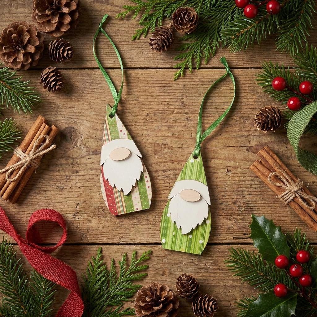 Pair of Double-Sided Gnome Ornaments | Rustic Farmhouse Christmas Decor | Christmas Tree Ornaments - TheGrumpyRooster