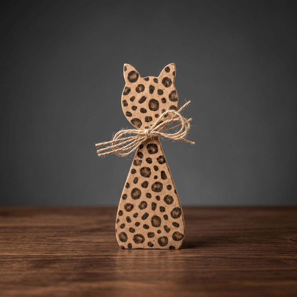 Leopard Print Cat Shelf Sitter | Farmhouse Cat Decor | Rustic Wooden Cat | Tiered Tray Decor | Cat Lover Gift - TheGrumpyRooster
